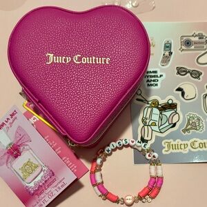 Juicy Couture Fuchsia Heart jewelry case with beaded charm bracelet